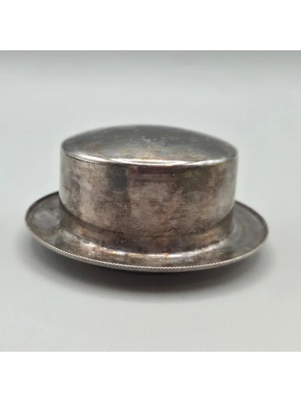 Vintage William Adams Silver Plated Top Hat Trinket Box Italy 1970s Lid